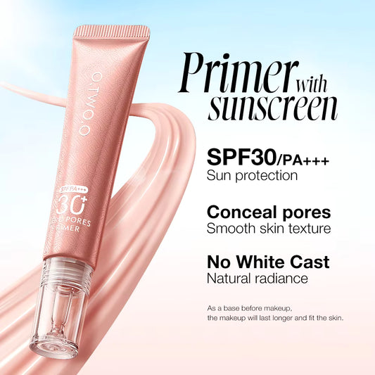 O.TWO.O Face Primer Makeup Base Suncreen SPF30 Invisible Pore Smooths Fine Lines Oil-Control Brighten Moisture Primer Makeup