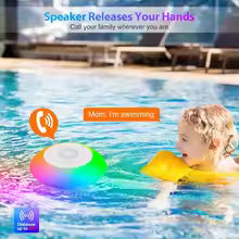 IPX7 Waterproof Bluetooth Speaker with RGB Lights, Floating Pool Speaker for Shower, Beach, Hot Tub, Wireless Portable Audio